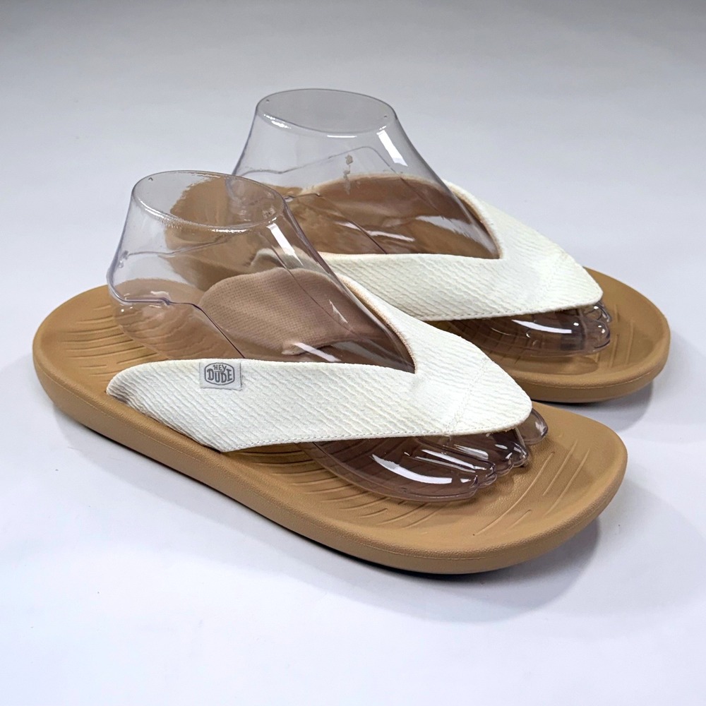 Hey Dude Meg Panama Flip Flop Womens 11 White Summer Vacation Travel Boho Sandal